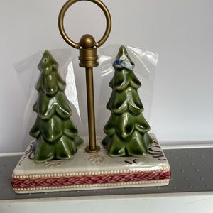Christmas Tree salt and pepper shakers with stand.